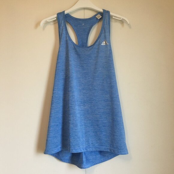 Adidas Blue Striped Racerback Tank Top - Picture 1 of 14